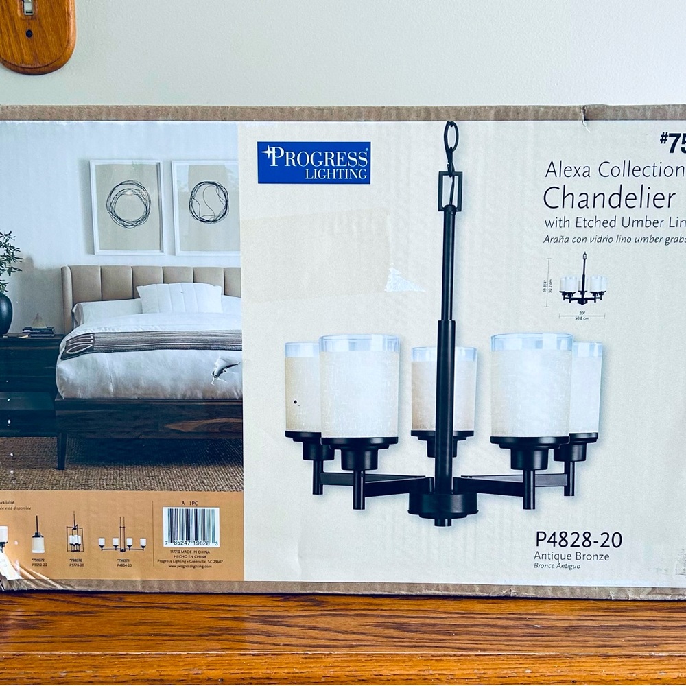 Alexa Collection Chandelier with Etched Umber Linen Finished Glass - NWT - Picture 3 of 7